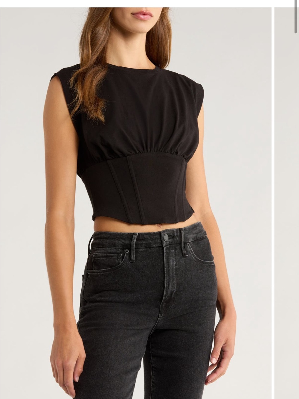 Good American Black Sleeveless Corset Crop Top